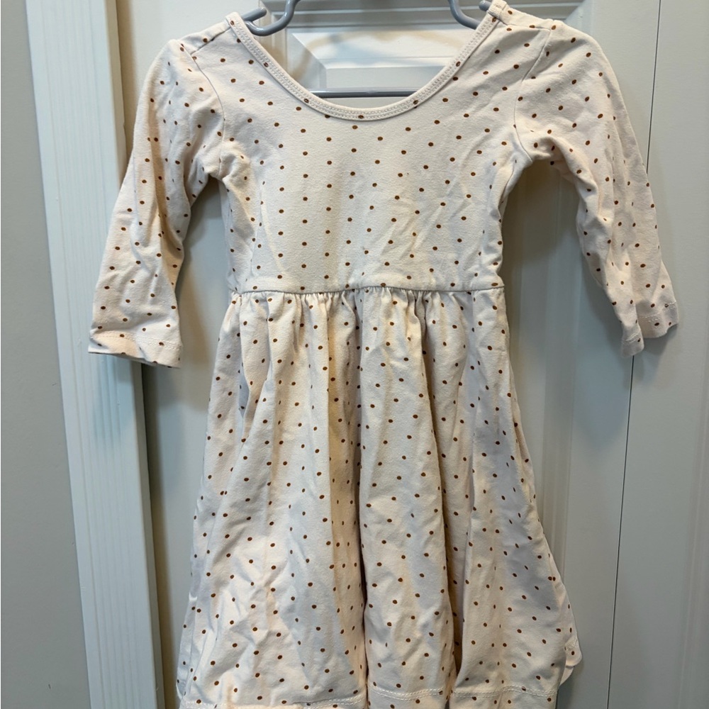 Cream Polka Dot Long-Sleeve Girls' Dress